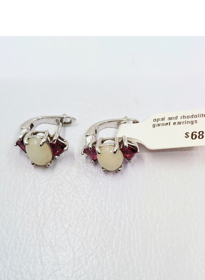 opal and rhodolite garnet earrings