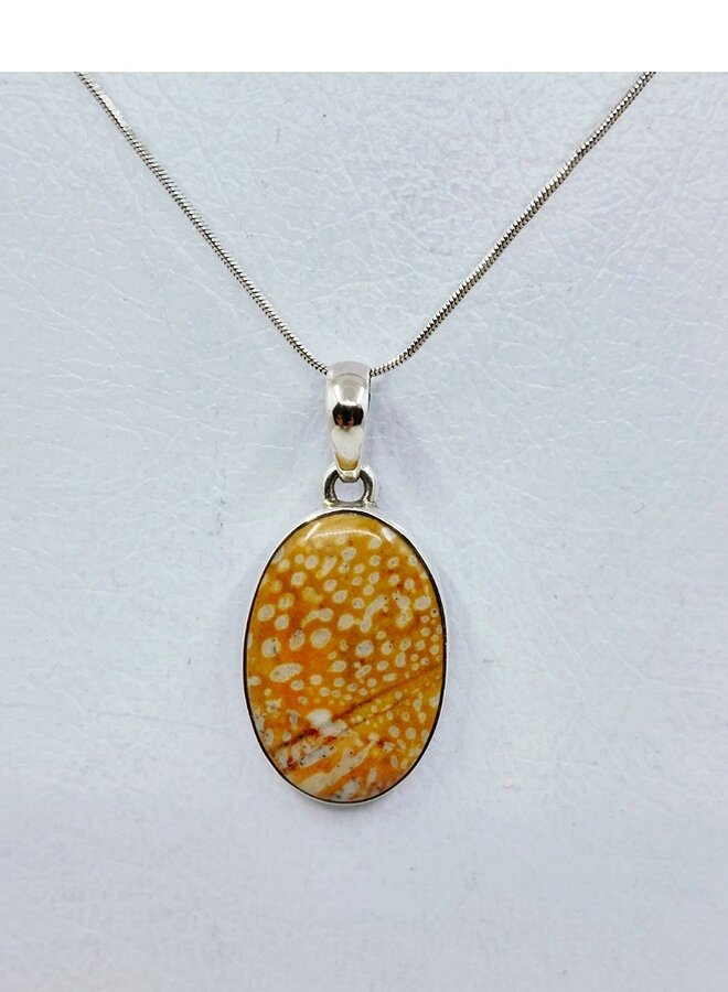fawn jasper pendant and  silver chain