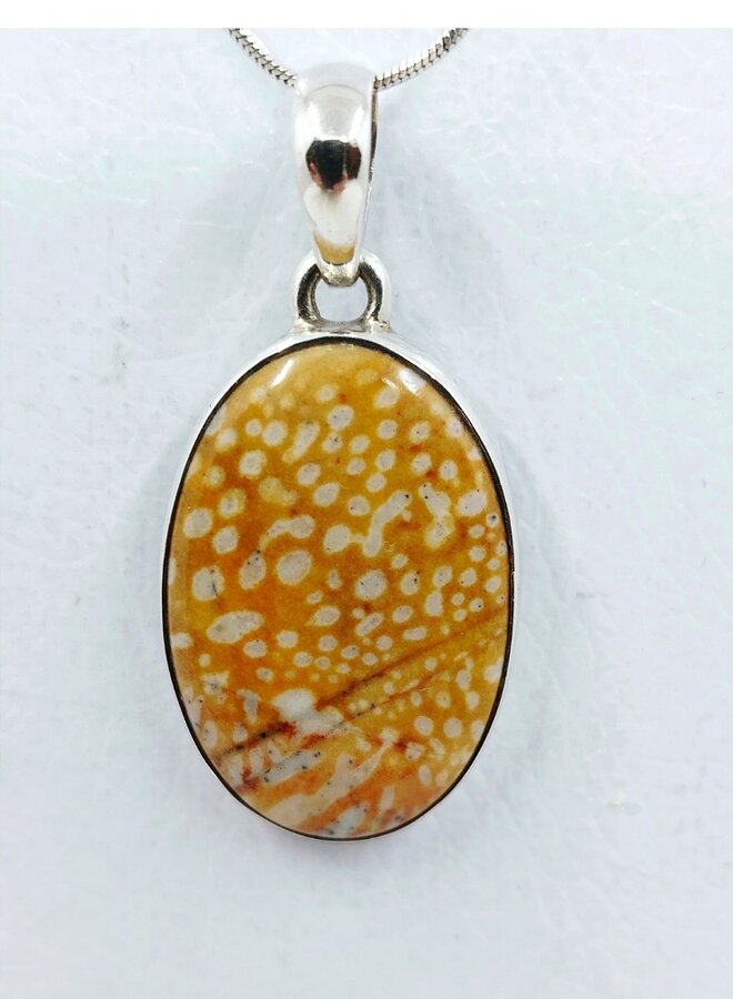 fawn jasper pendant and  silver chain