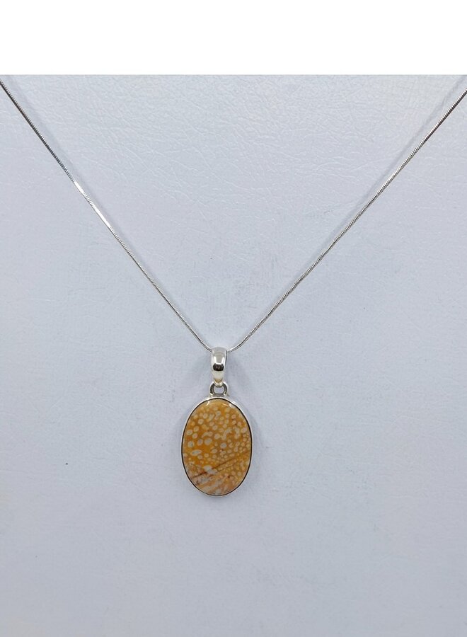 fawn jasper pendant and  silver chain