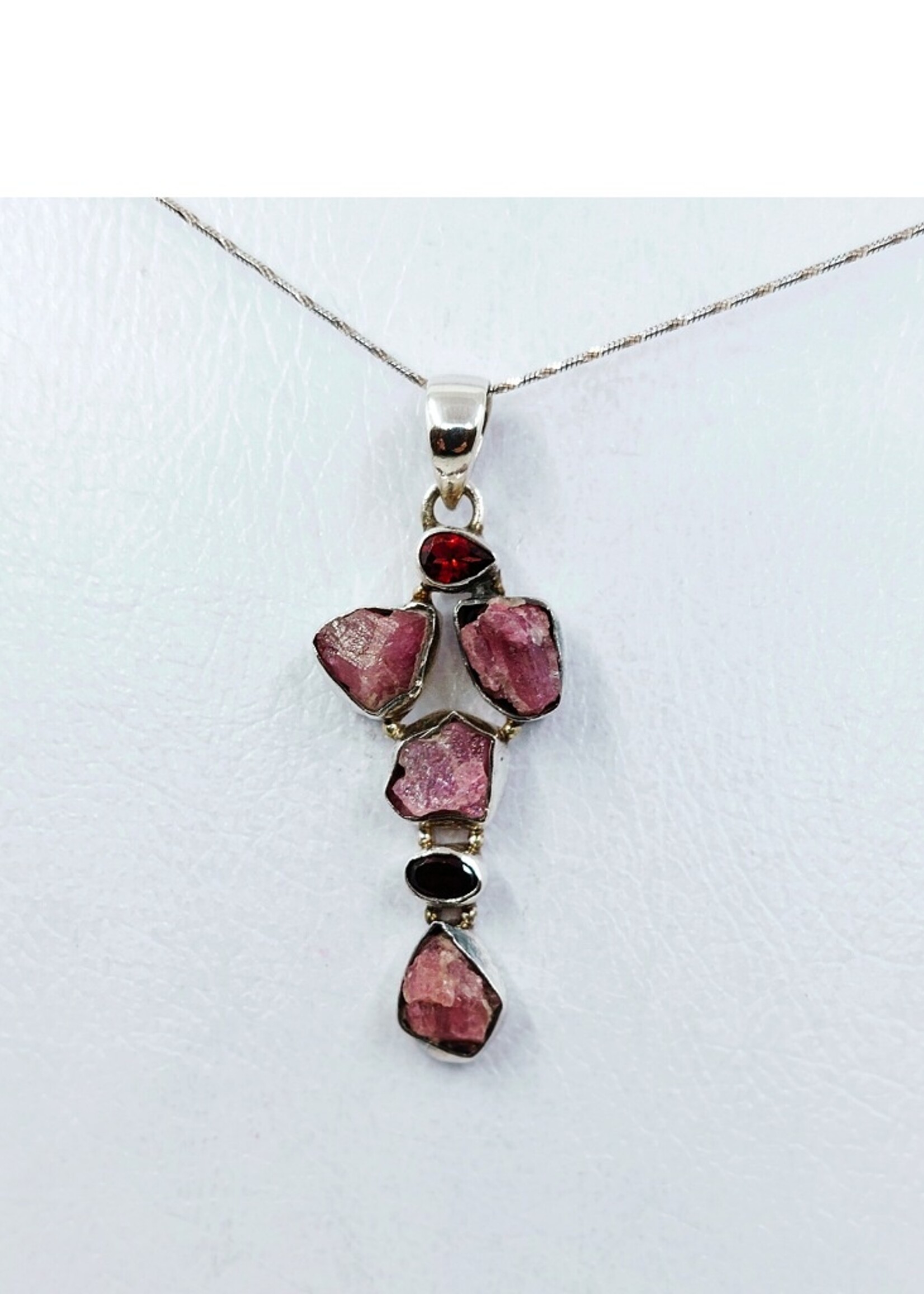 tourmaline and garnet pendant with silver chain