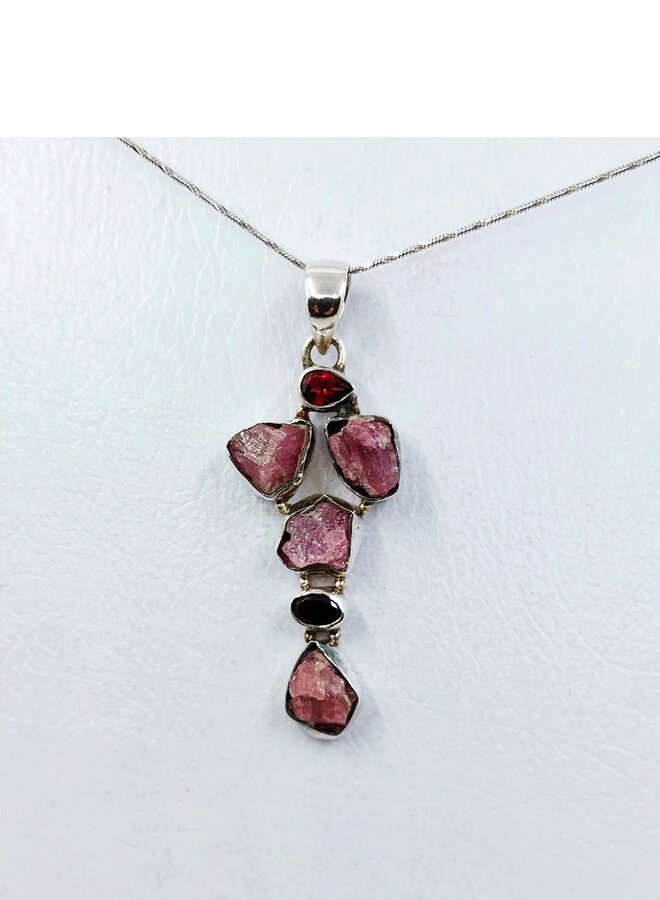 tourmaline and garnet pendant with silver chain