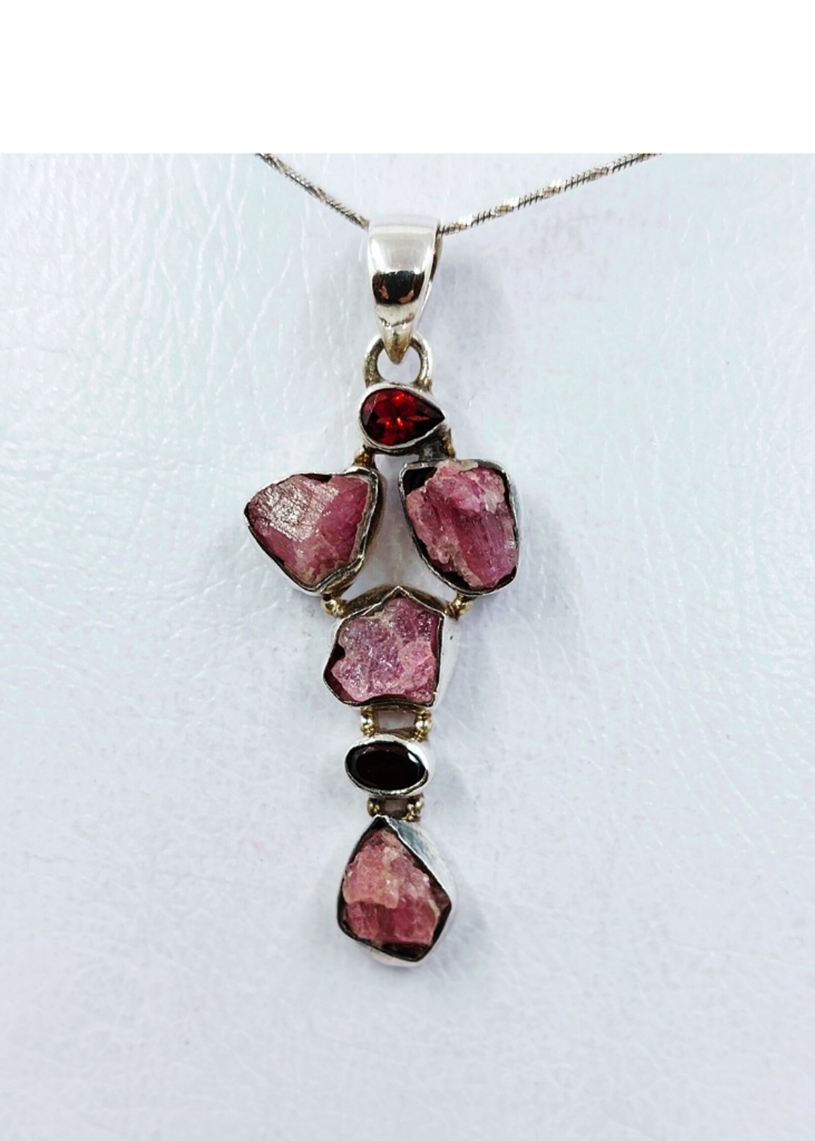 tourmaline and garnet pendant with silver chain
