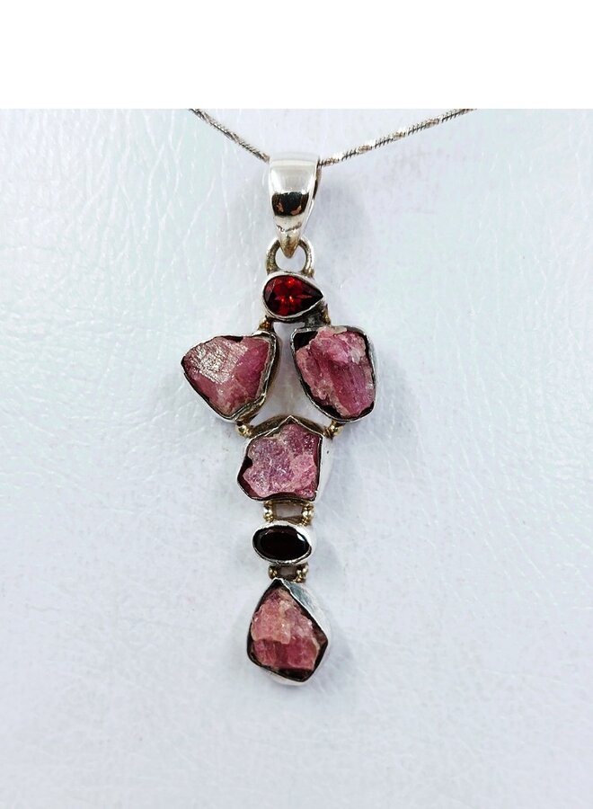 tourmaline and garnet pendant with silver chain