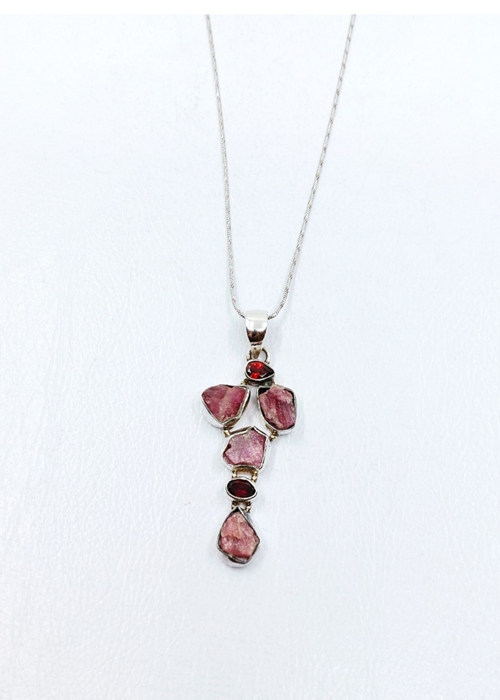 tourmaline and garnet pendant with silver chain