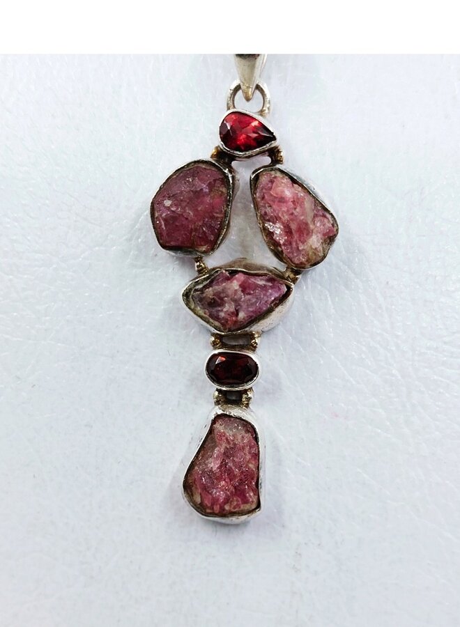 raw tourmaline and garnet pendant
