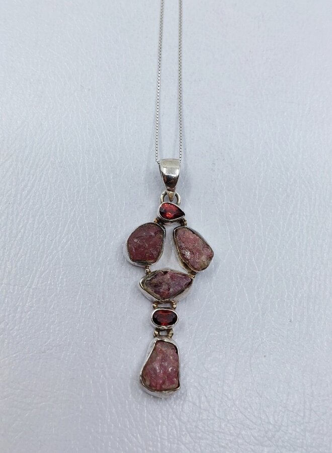 raw tourmaline and garnet pendant