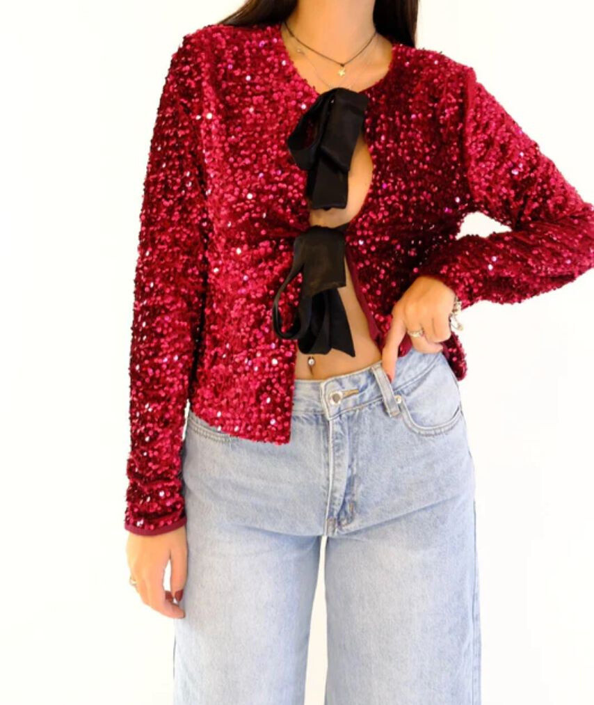 sequin tie front top