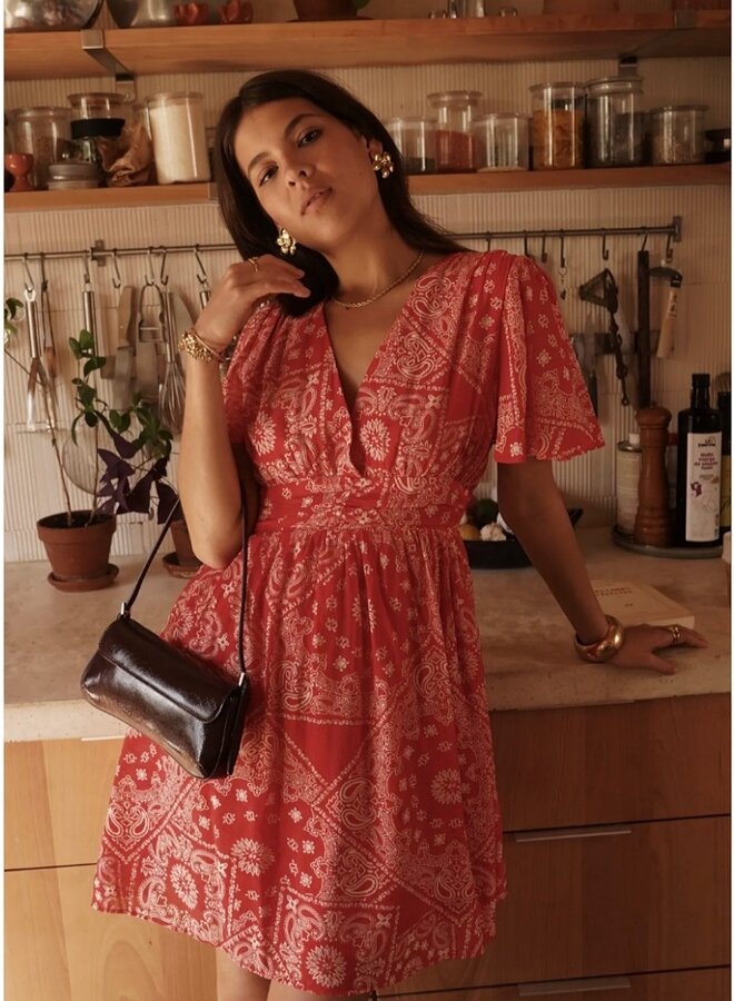 Paisley print flutter sleeve dress