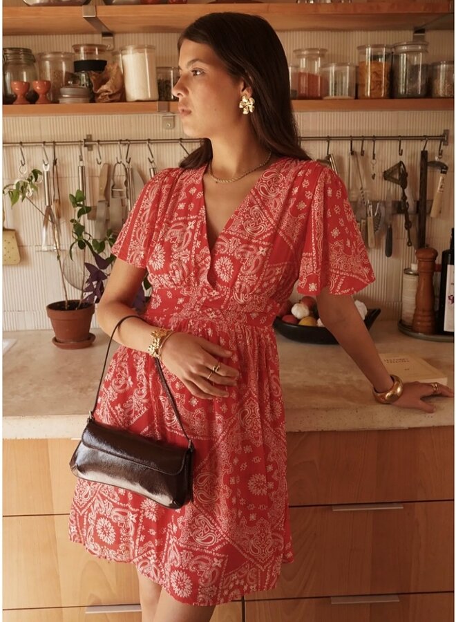 Paisley print flutter sleeve dress