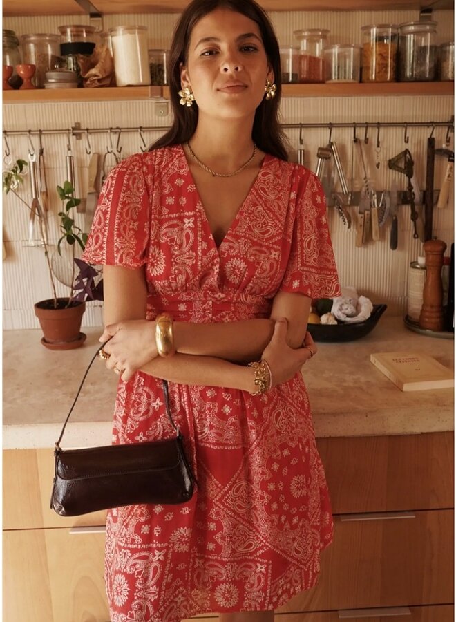 Paisley print flutter sleeve dress