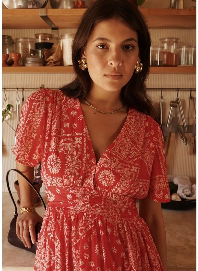 Paisley print flutter sleeve dress