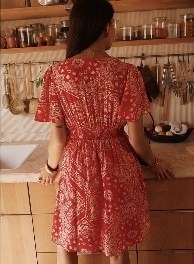Paisley print flutter sleeve dress