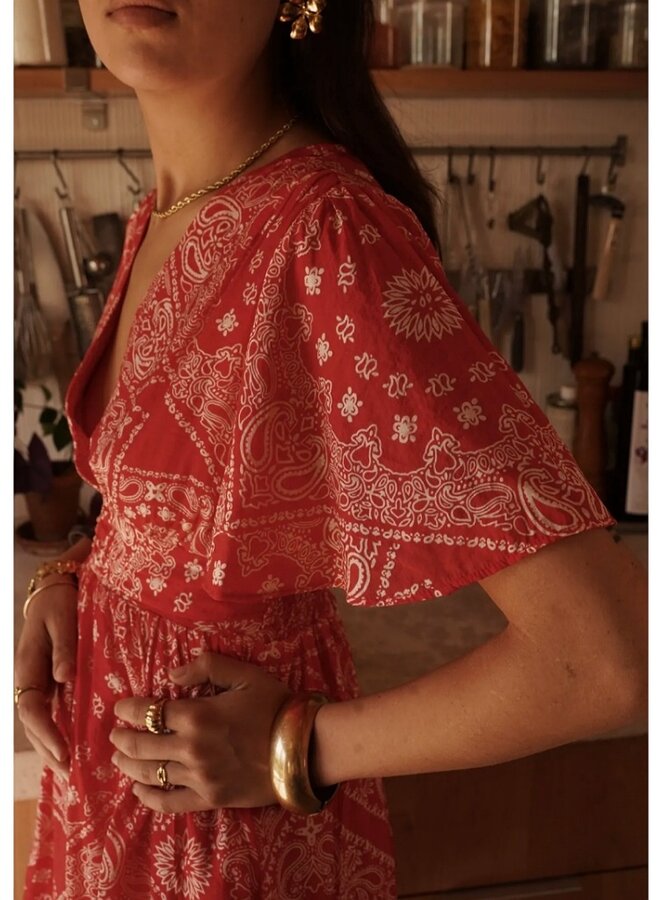 Paisley print flutter sleeve dress