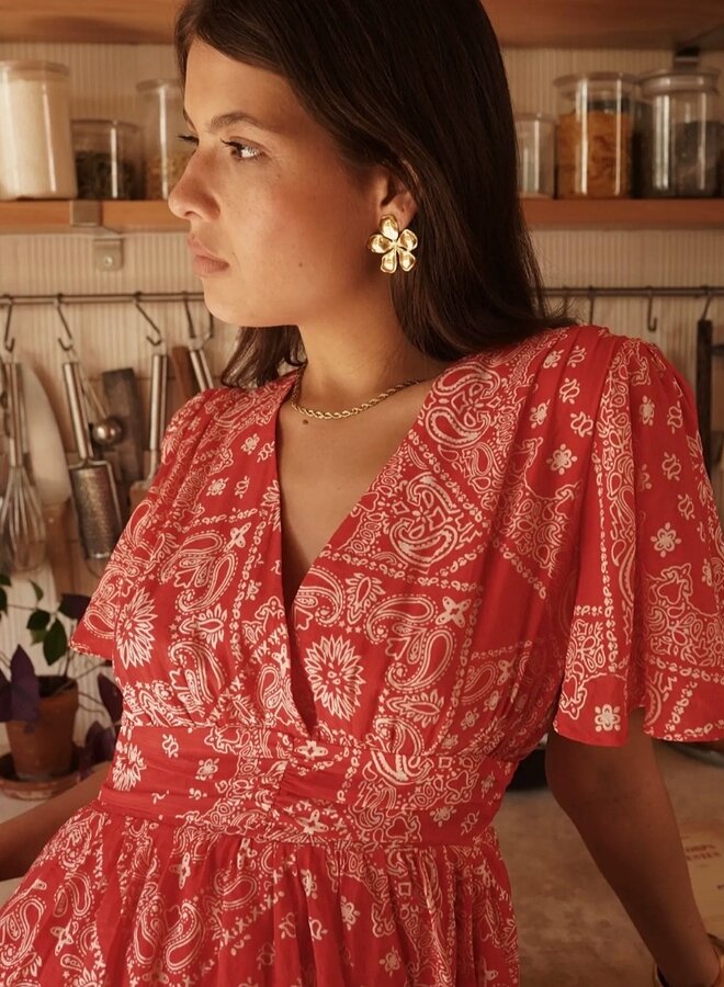 Paisley print flutter sleeve dress