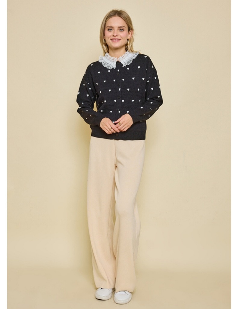 Knitted sweater with hearts and lace collar - Lolli Pretty