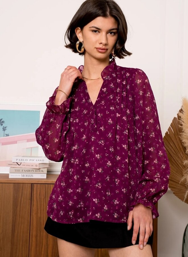 Ditsy fall floral print blouse