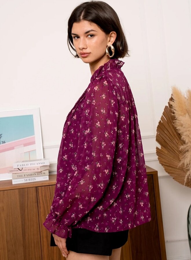 Ditsy fall floral print blouse