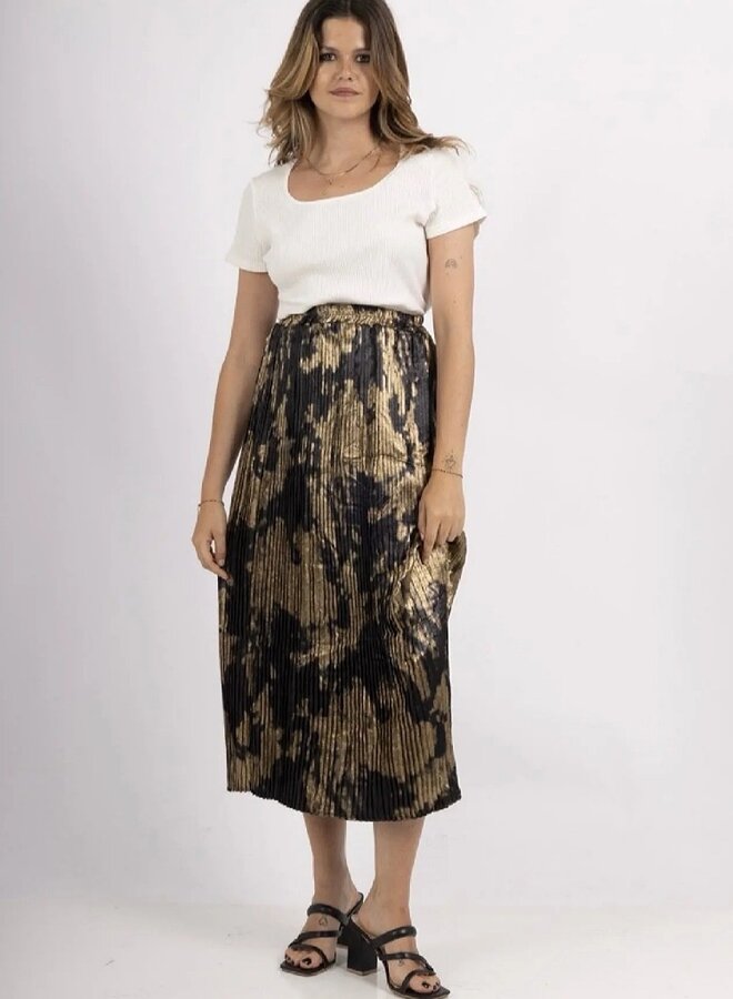 Gold and black pleated midi skirt