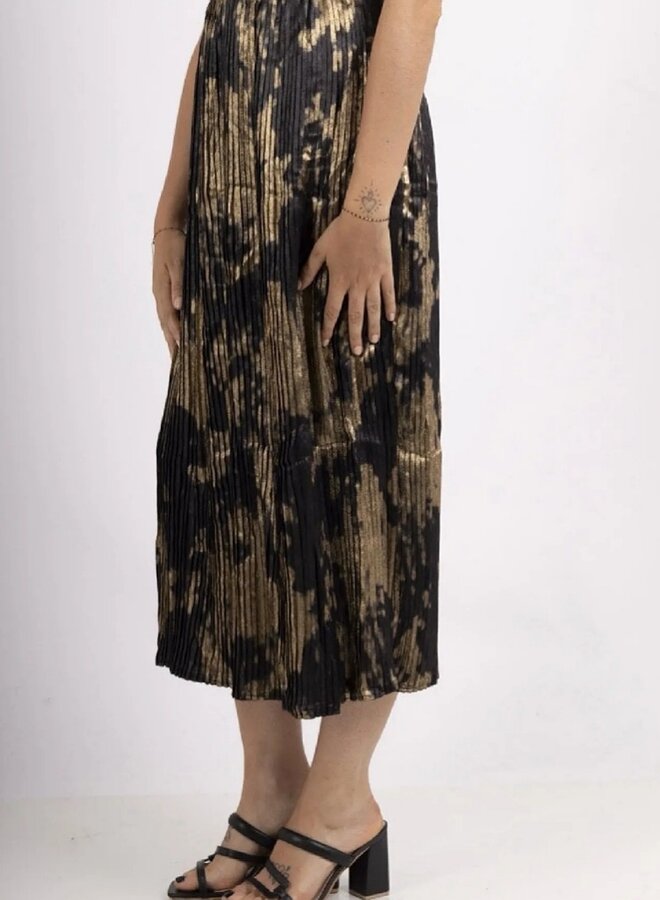 Gold and black pleated midi skirt