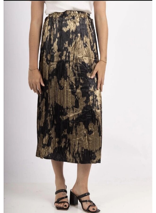 Gold and black pleated midi skirt