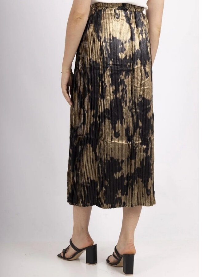 Gold and black pleated midi skirt