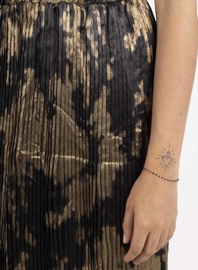 Gold and black pleated midi skirt