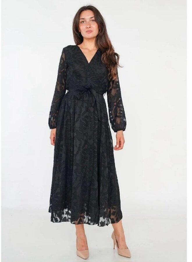 Burnout printed V neck dress