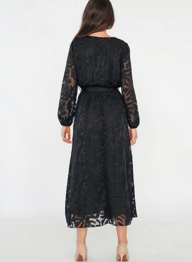 Burnout printed V neck dress