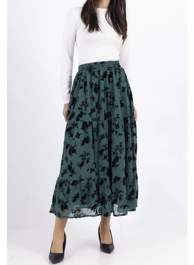 Velvet burn out print tiered skirt