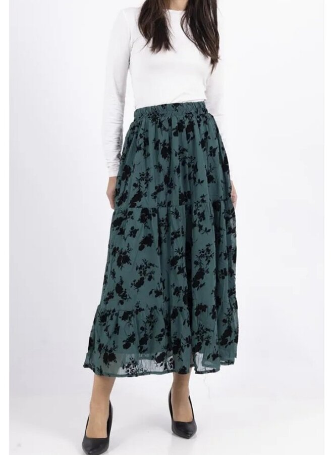 Velvet burn out print tiered skirt