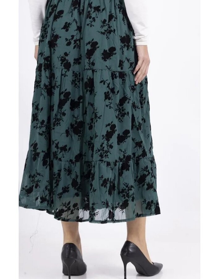 Velvet burn out print tiered skirt