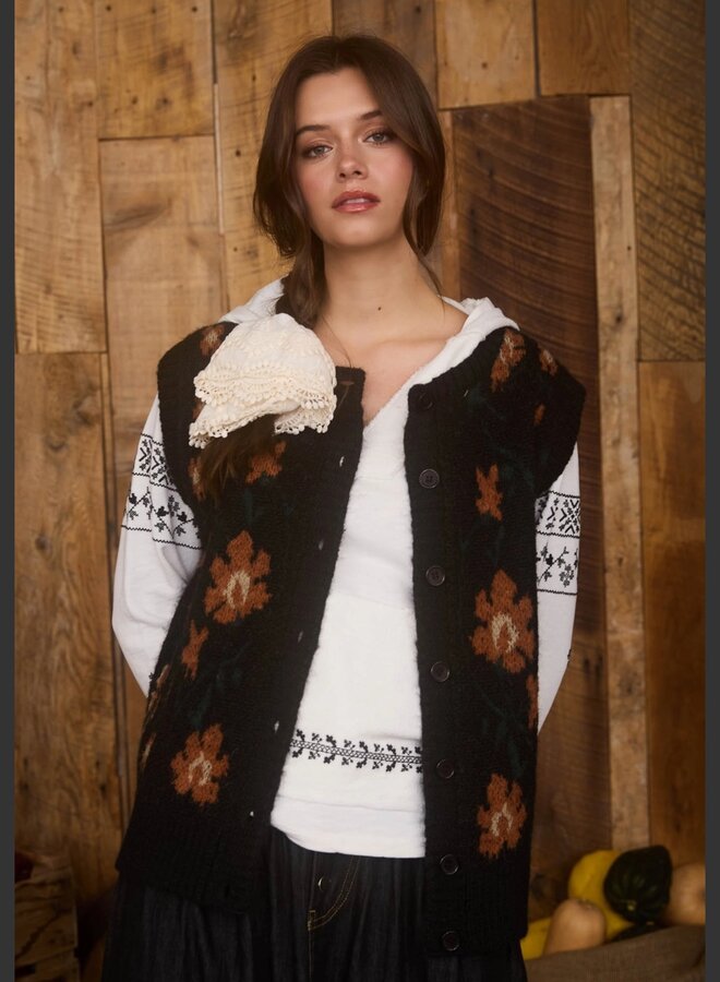 Floral button down knit car