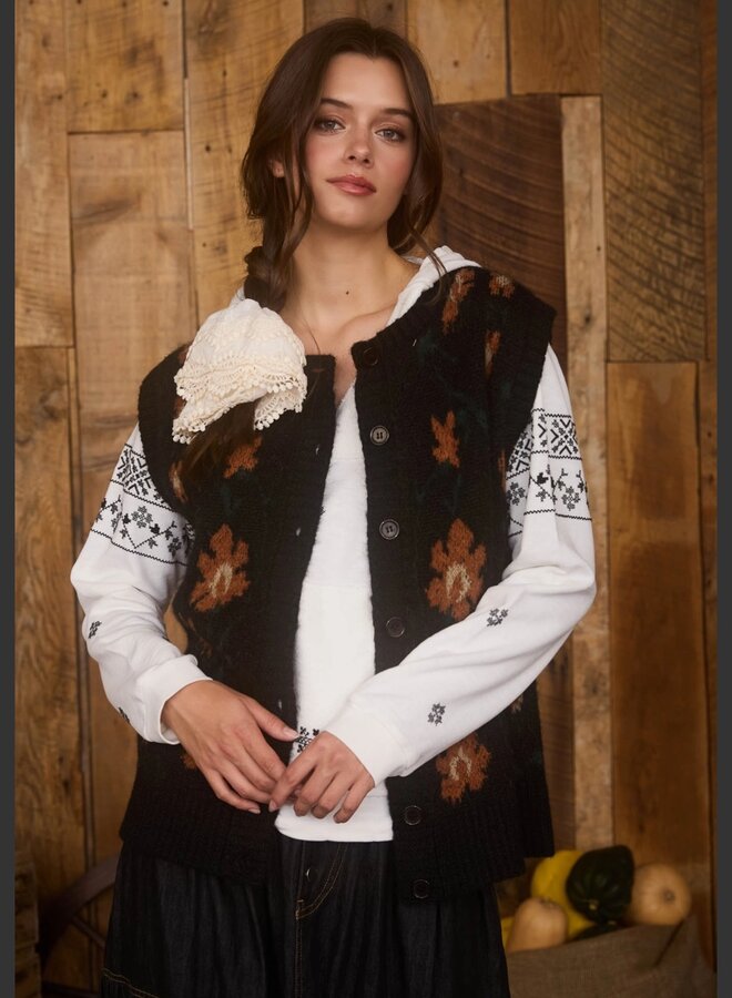 Floral button down knit car