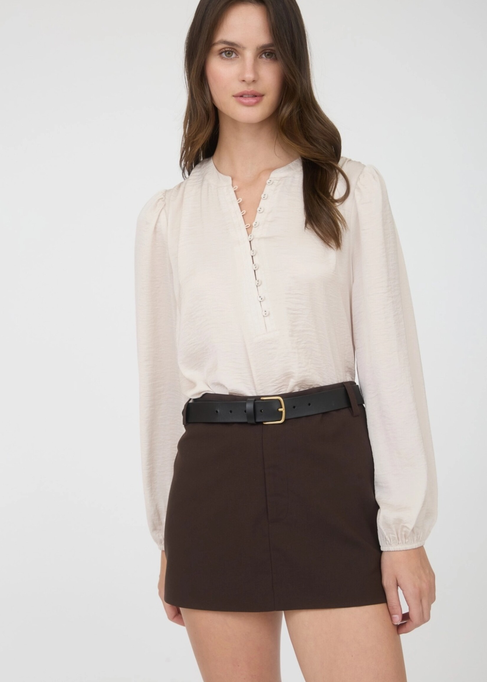 Blu Pepper Textured half button long sleeve blouse