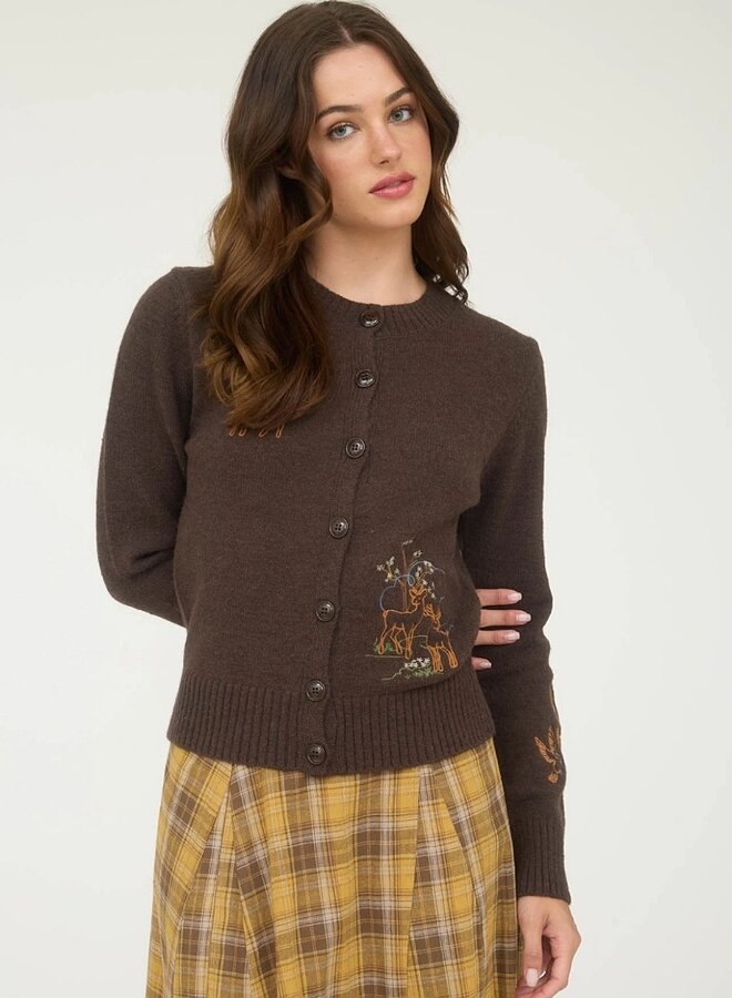 Animal embroidery button down knit cardigan