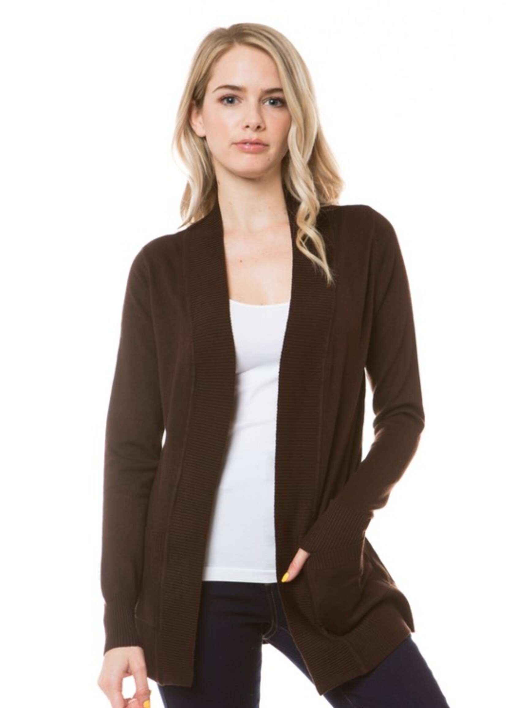 open front knit cardigan with pockets