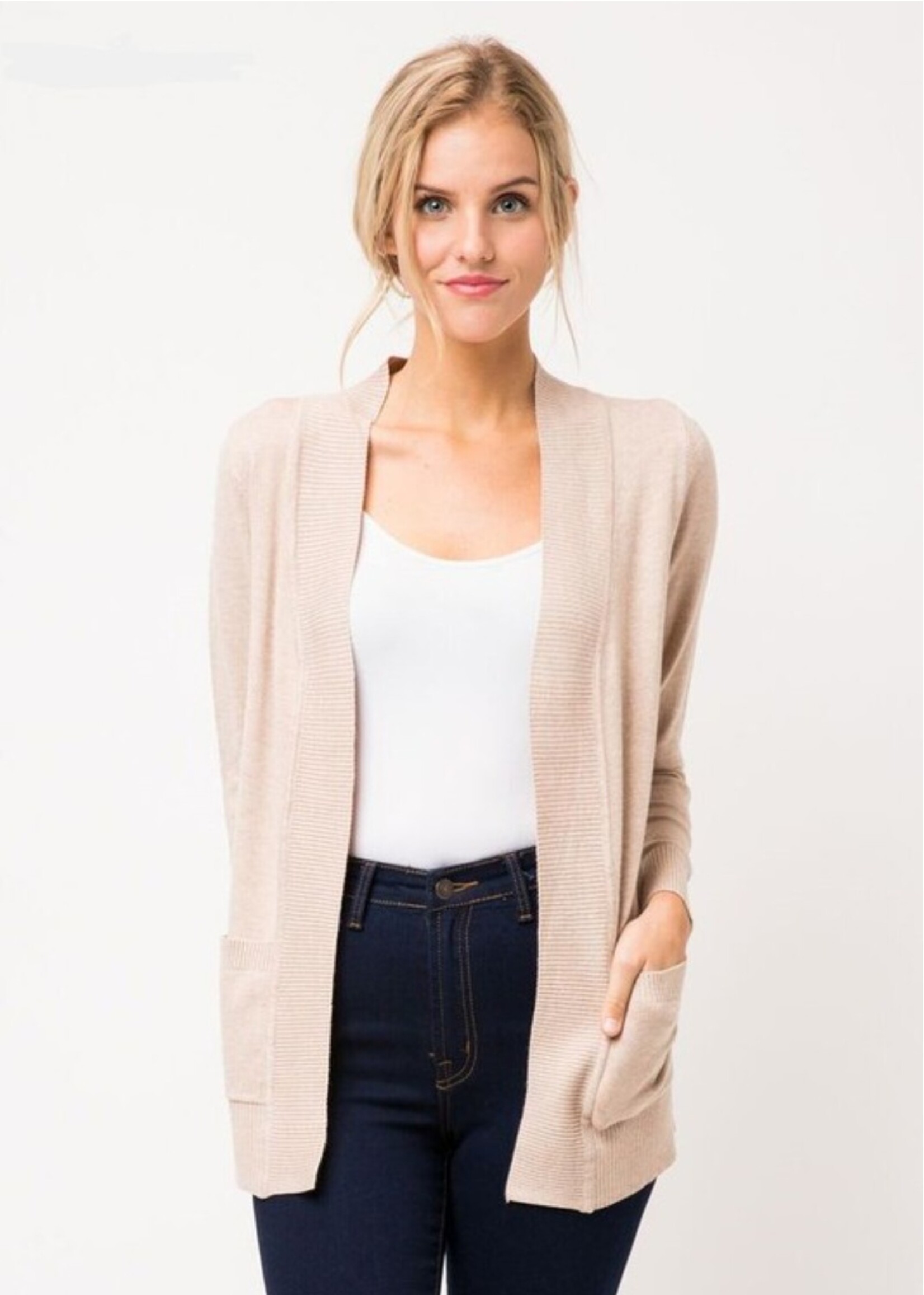 open front knit cardigan with pockets