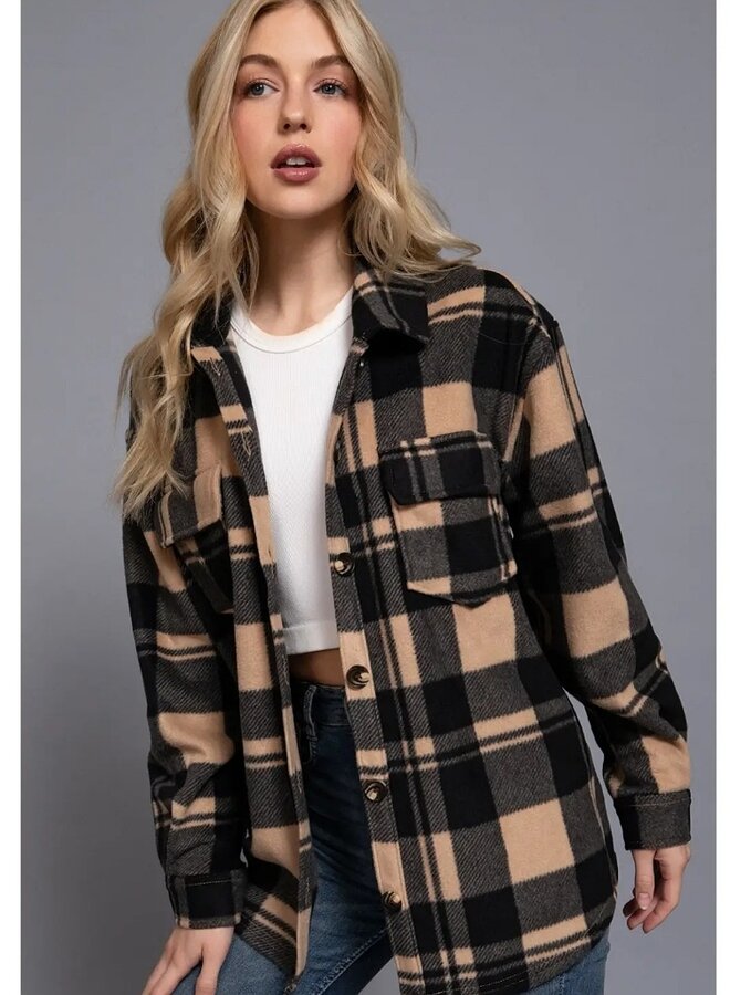 Long sleeve Check printed fleece jacket