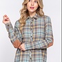 Long sleeve suede patch plaid shirt