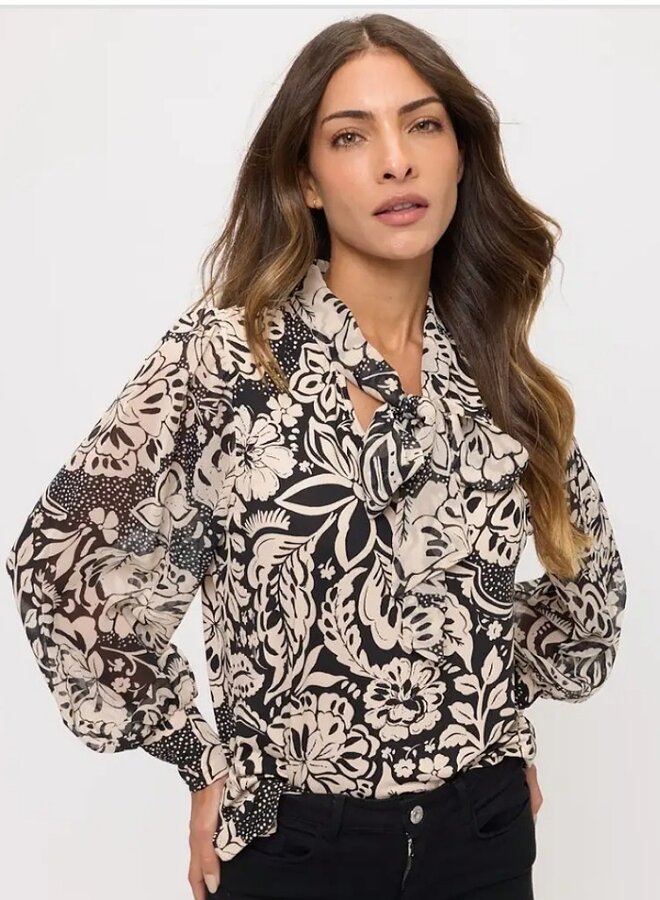 Floral tie neck blouse