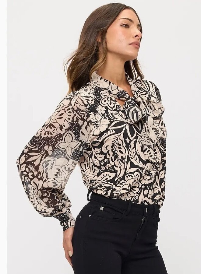 Floral tie neck blouse