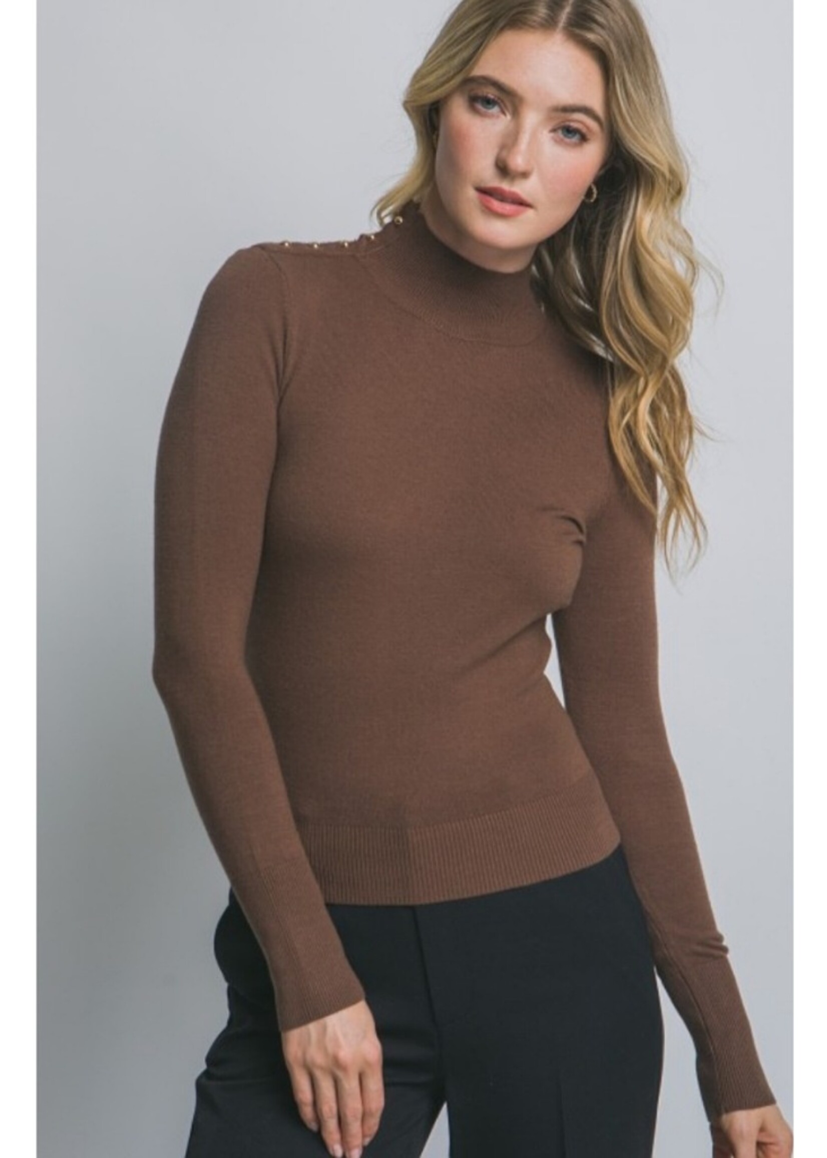 Love Tree Gold button high neck sweater