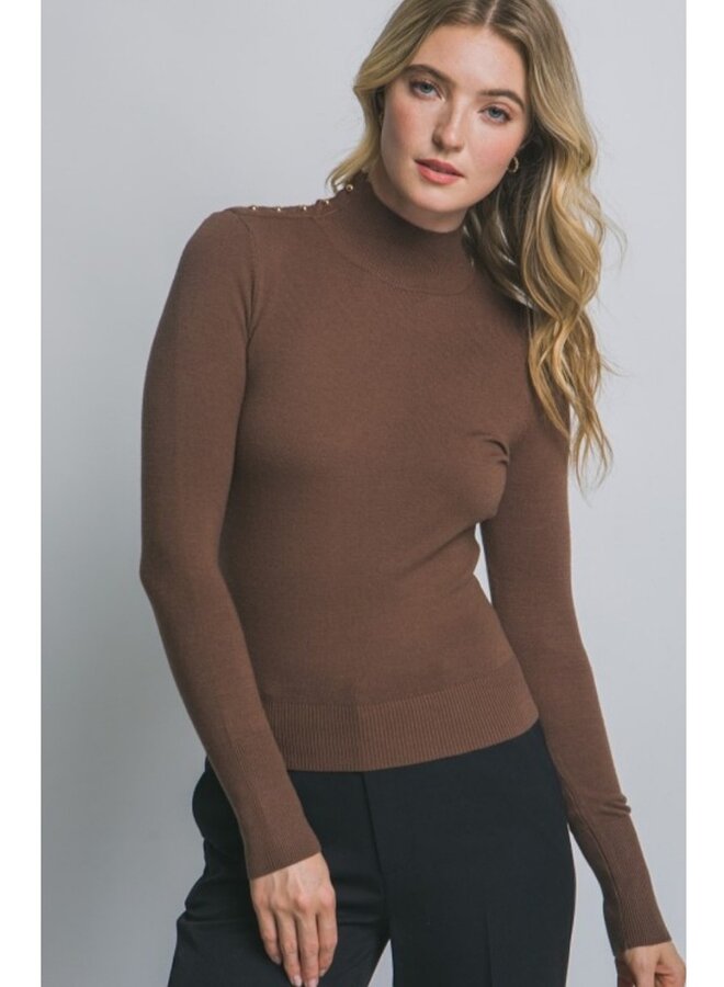 Gold button high neck sweater