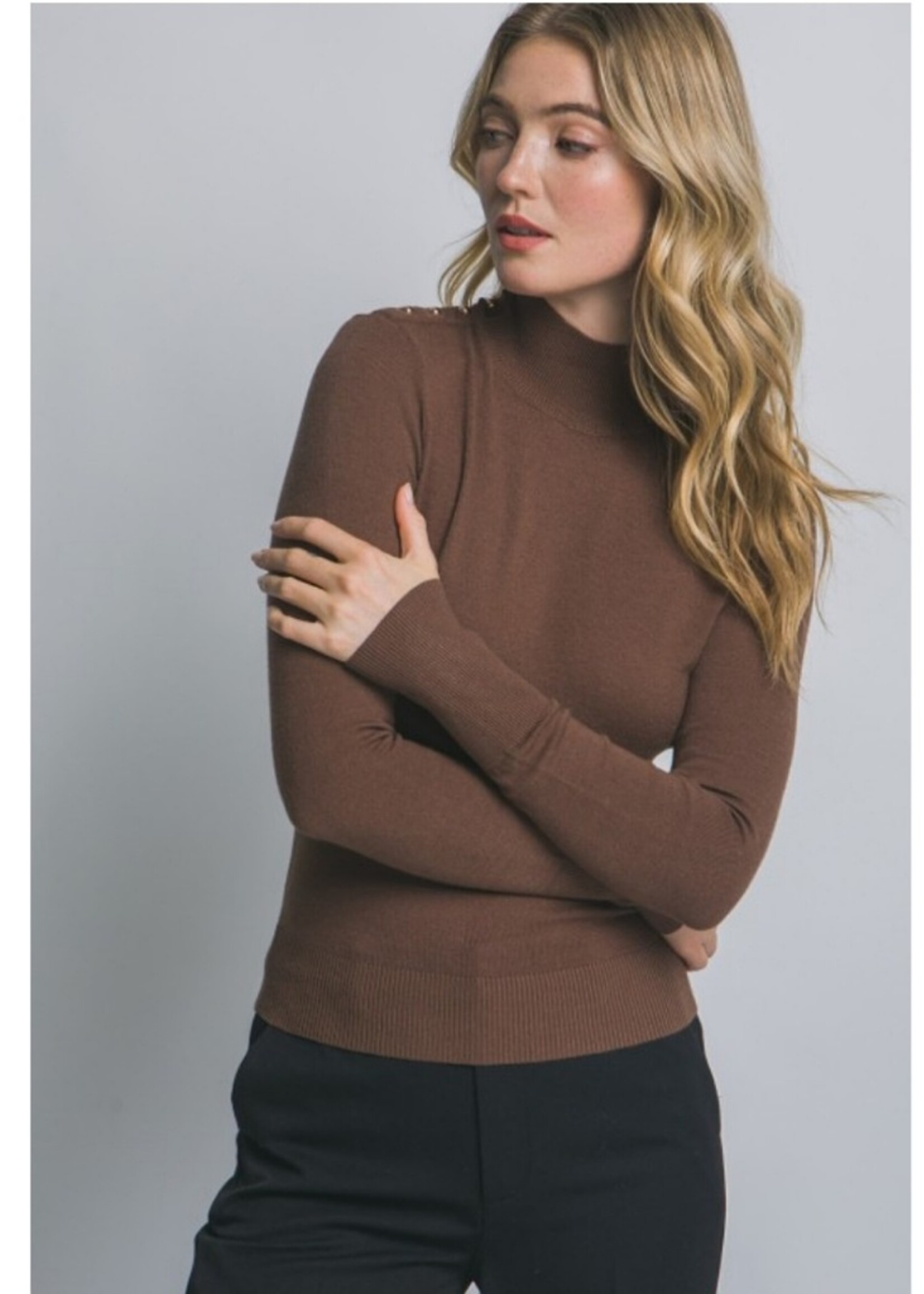 Love Tree Gold button high neck sweater