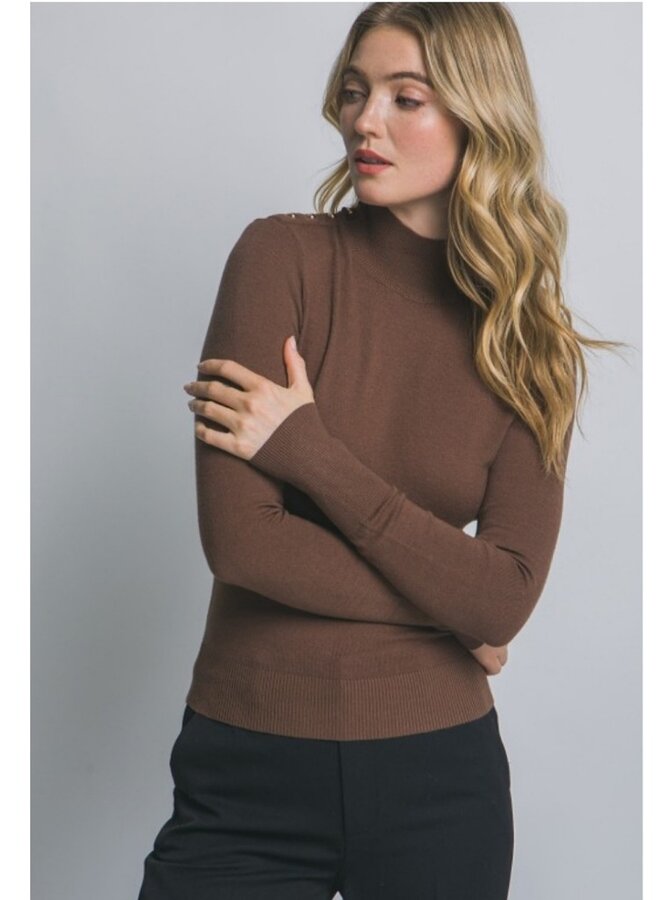 Gold button high neck sweater