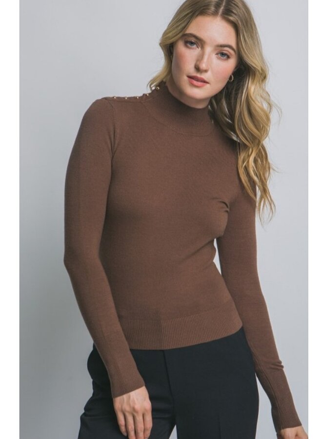 Gold button high neck sweater