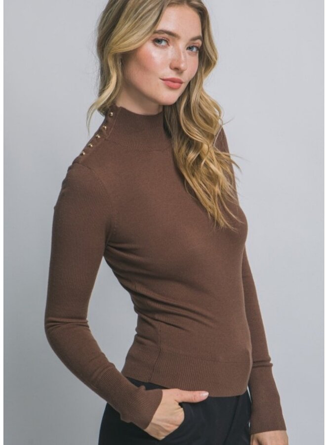Gold button high neck sweater