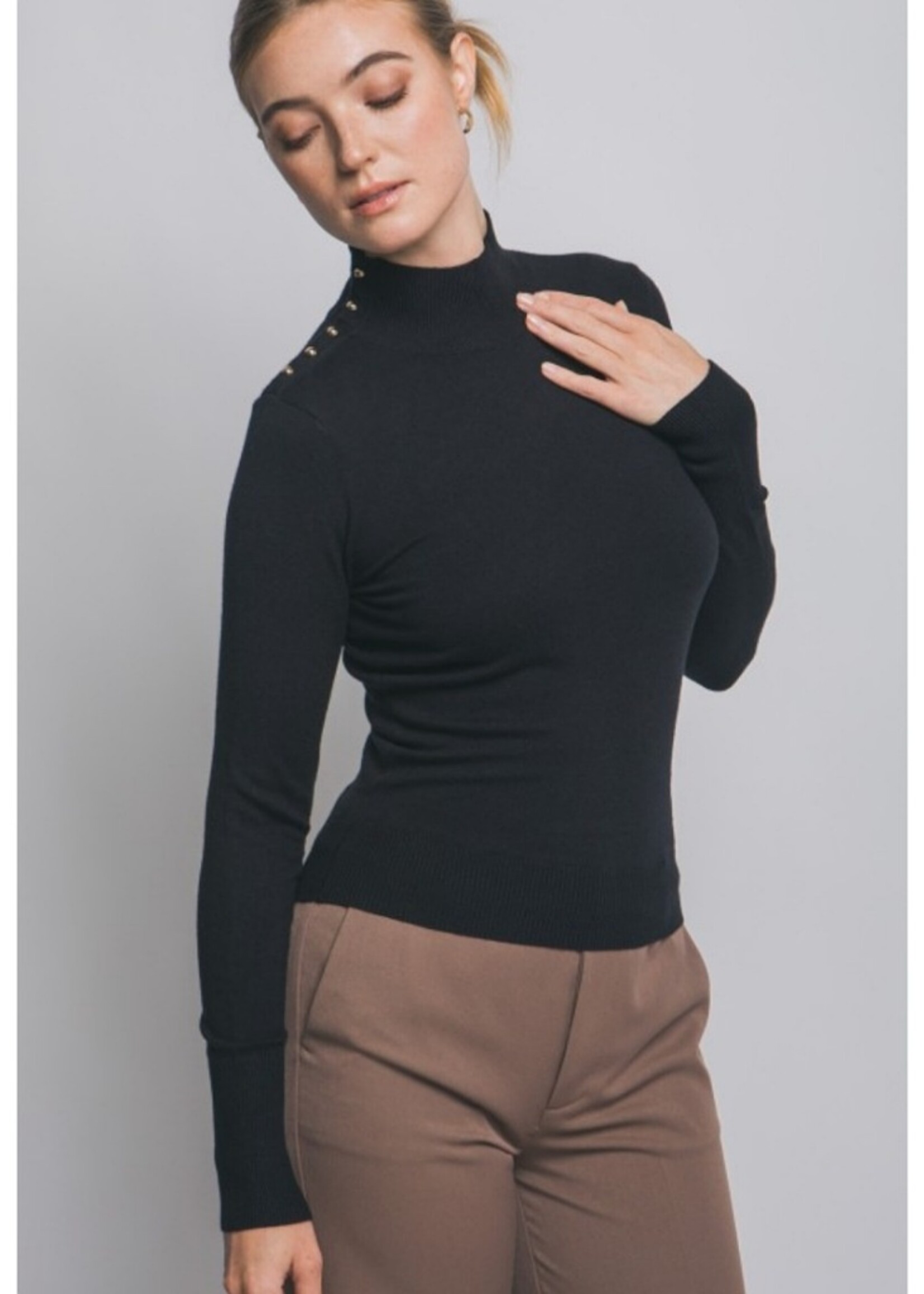 Love Tree Gold button high neck sweater