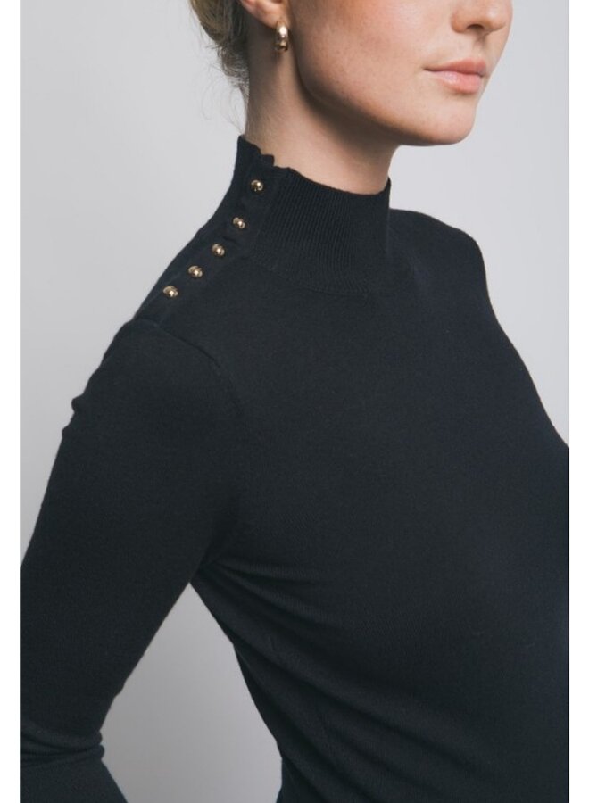 Gold button high neck sweater